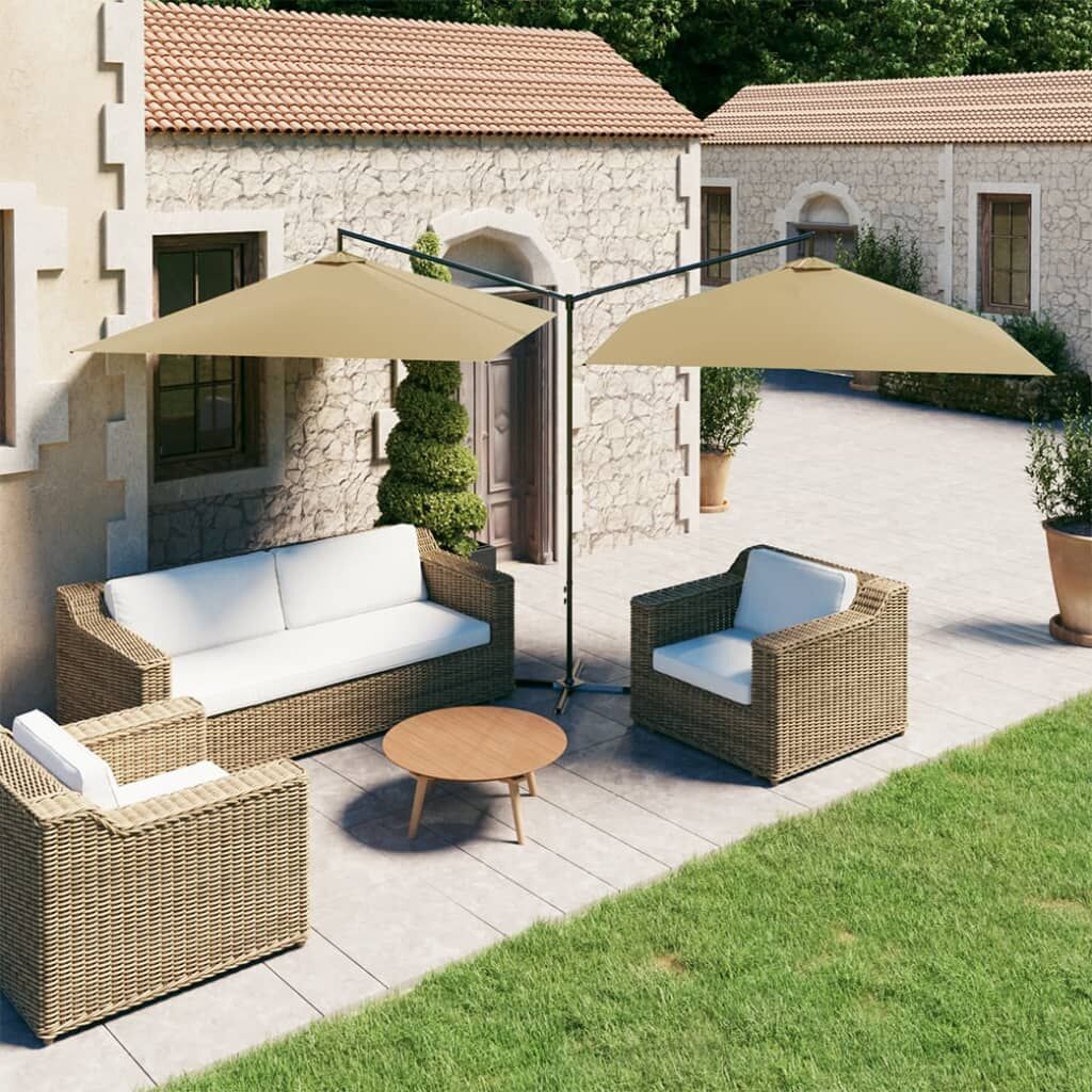 Vidaxl Sombrilla Doble De Jardín Con Palo De Acero Taupe 600x300 Cm_1