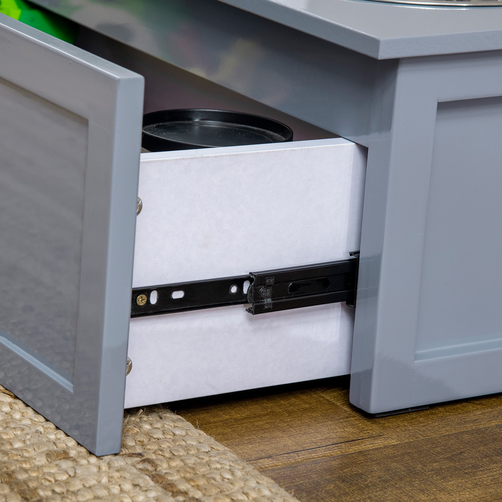 Pawhut Comedero Elevado Para Perros Con 2 Cuencos De 2l Y Cajón 63x30x24 Cm Gris_4