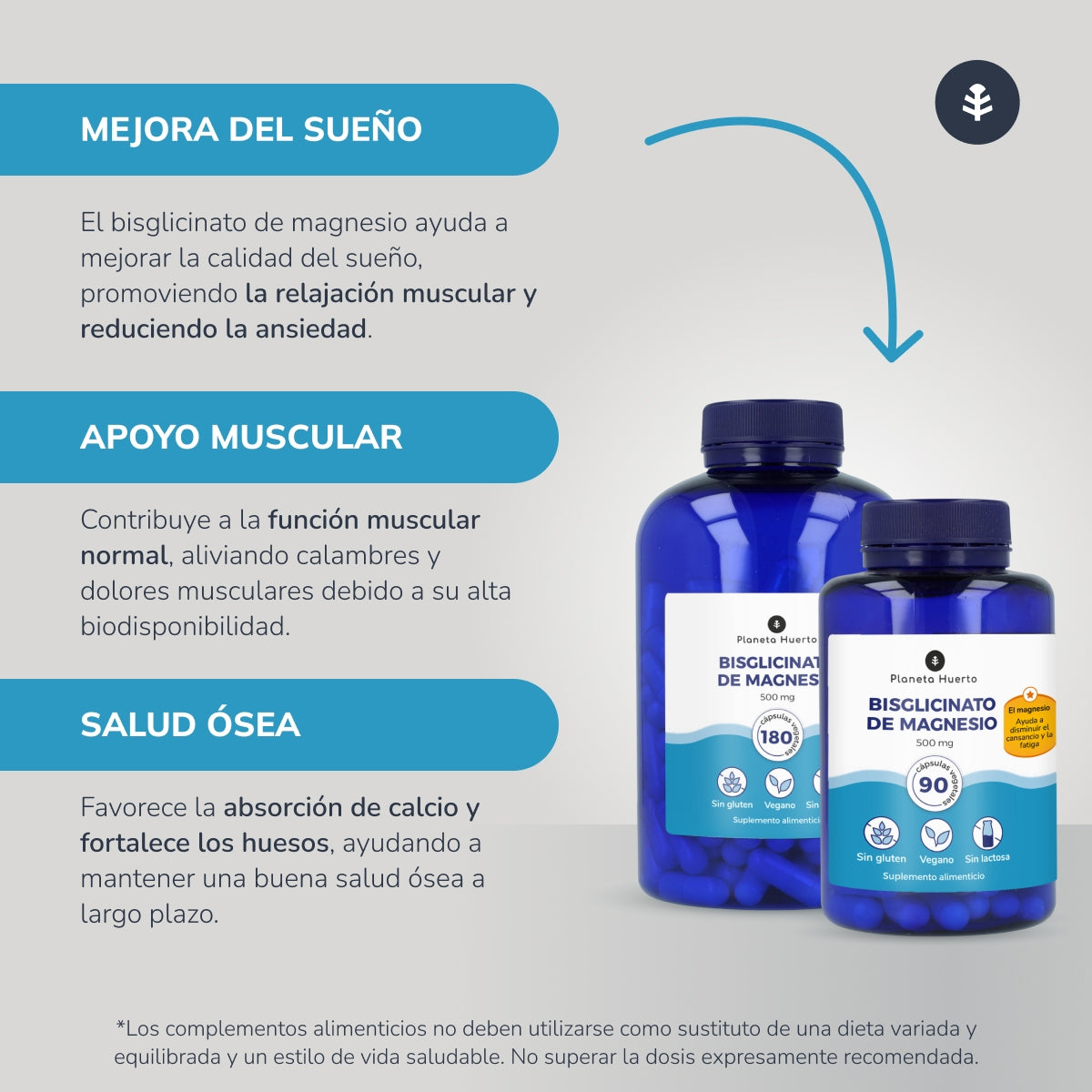 Bisglicinato de Magnesio 500 mg Planeta Huerto 90 cápsulas