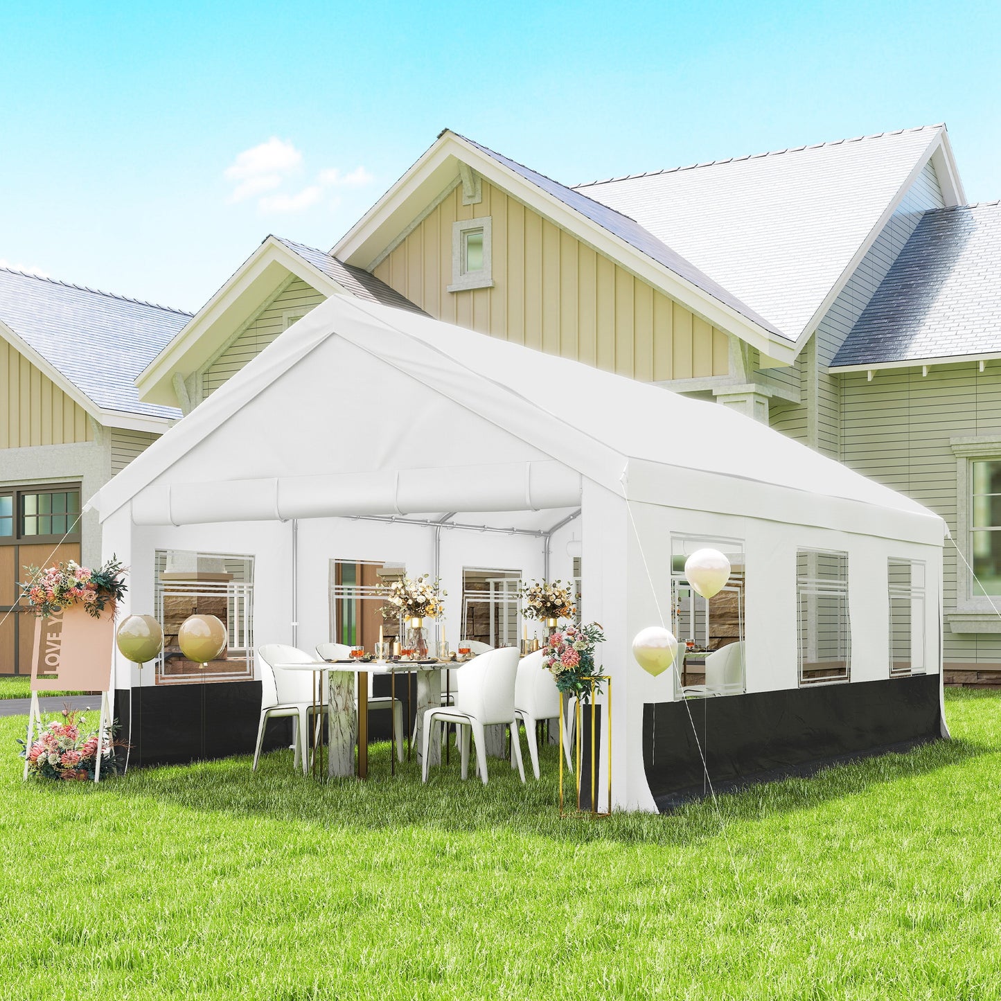 Outsunny Carpa Para Fiesta 4x6 M Con Paredes Extraíbles Puertas Ventanas Gris_1