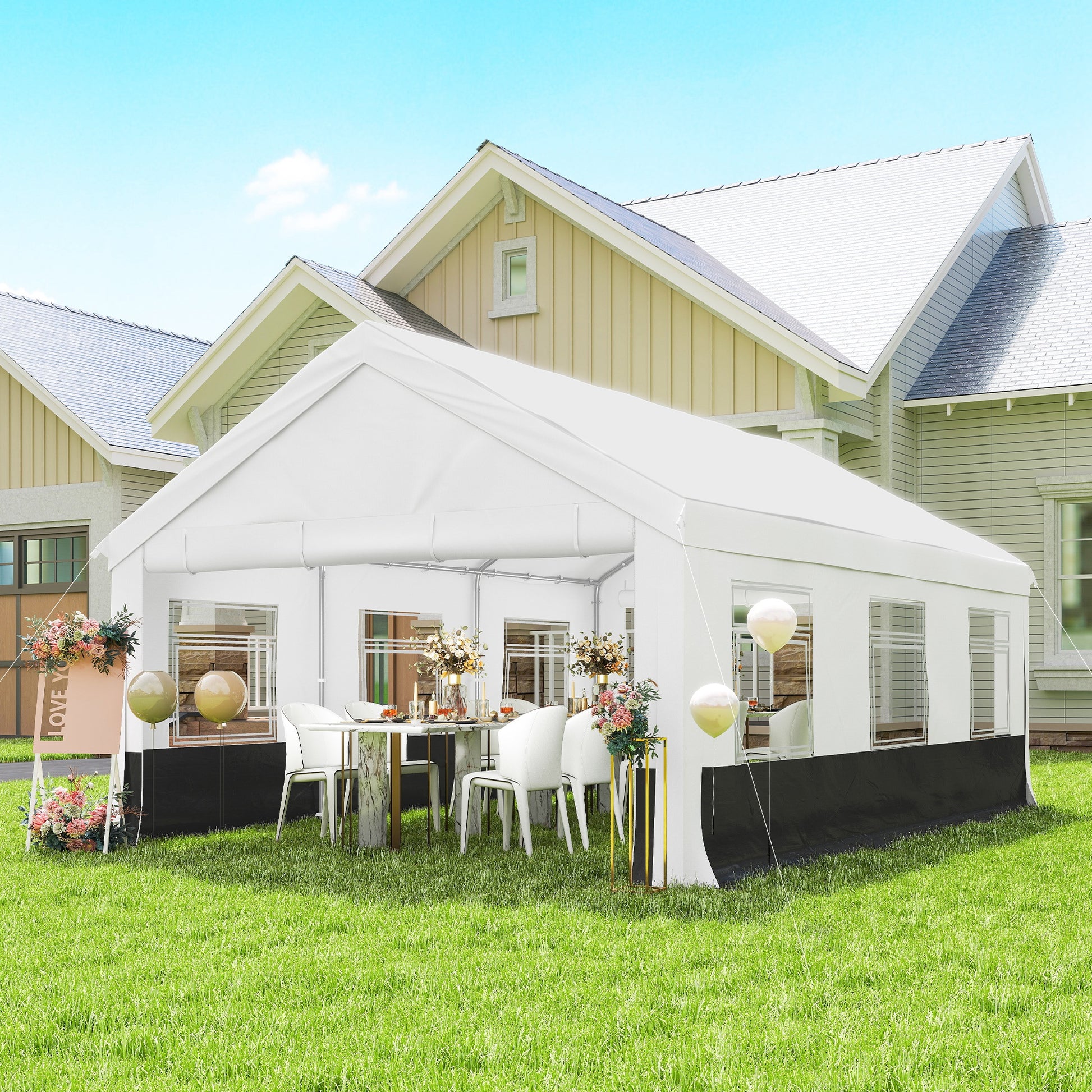 Outsunny Carpa Para Fiesta 4x6 M Con Paredes Extraíbles Puertas Ventanas Gris_1
