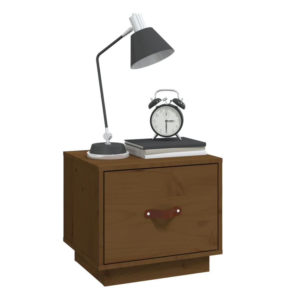 Mesita De Noche Madera Maciza De Pino Marrón Miel 40x34x35 Cm_2