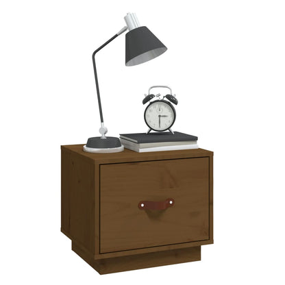 Mesita De Noche Madera Maciza De Pino Marrón Miel 40x34x35 Cm_2