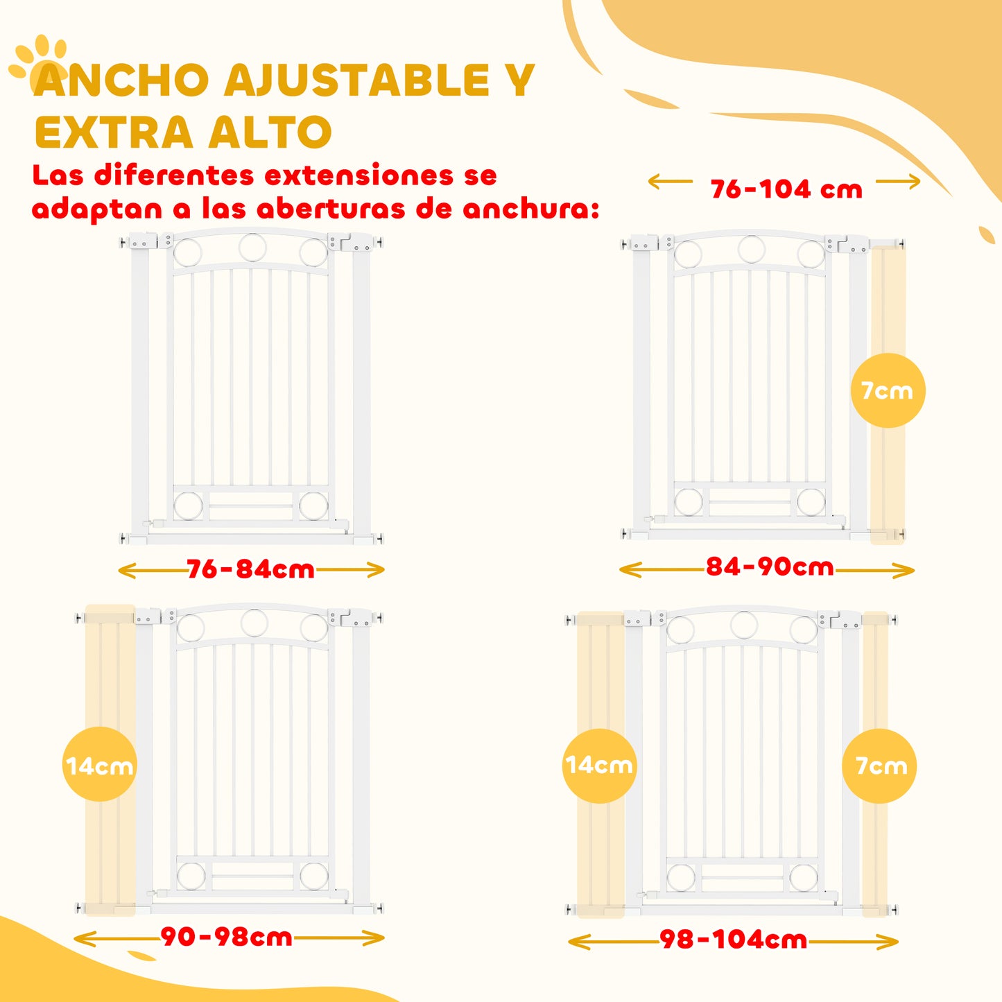 Pawhut Barrera Para Perros Con Ancho Ajustable 76-104 Cm 2 Extensiones Blanco_4