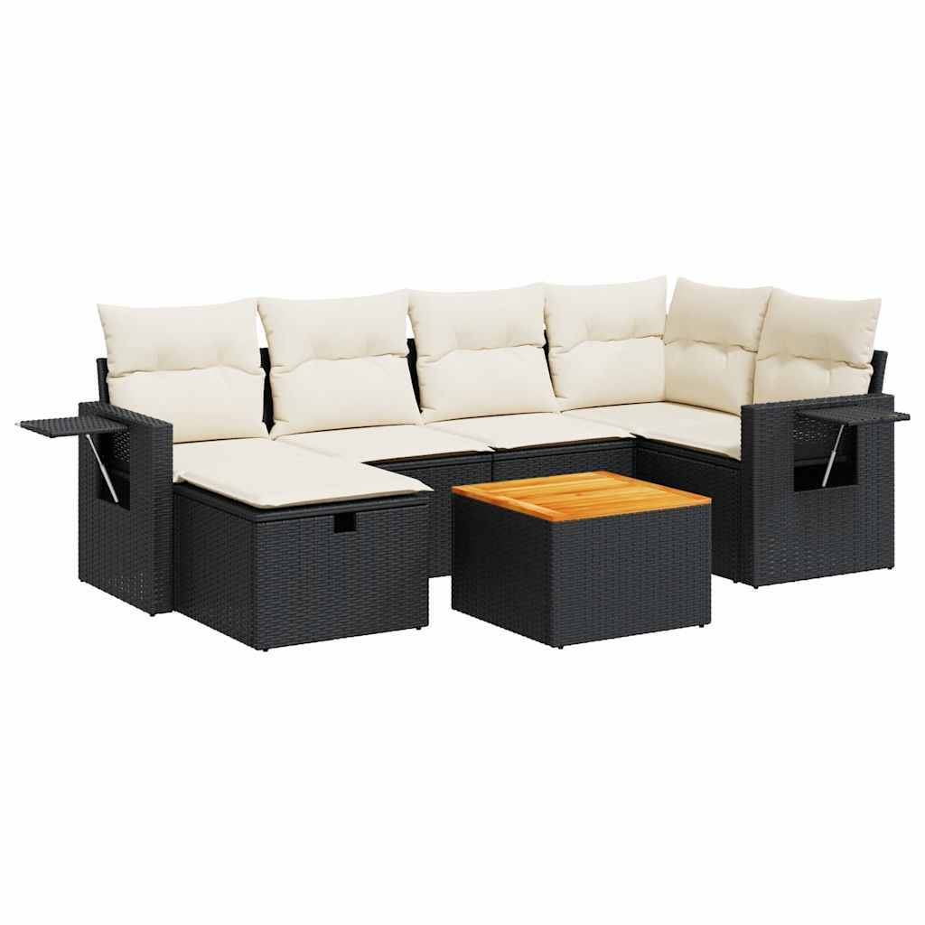 Set De Sofás De Jardín 7 Pzas Con Cojines Ratán Sintético Negro / Vetonek_5
