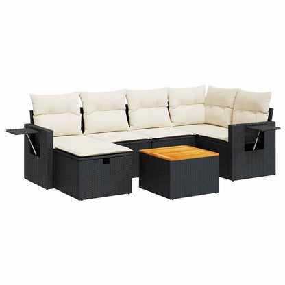 Set De Sofás De Jardín 7 Pzas Con Cojines Ratán Sintético Negro / Vetonek_5