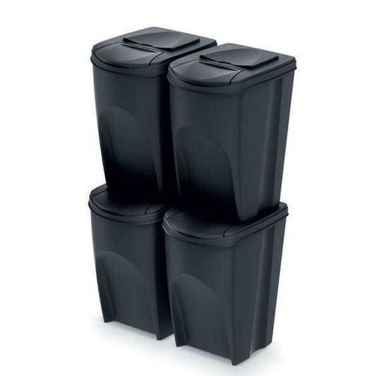Set De 4 Cubos De Basura Keden Sortibox 100% Plástico Reciclado, Negro, Volumen 4x35l