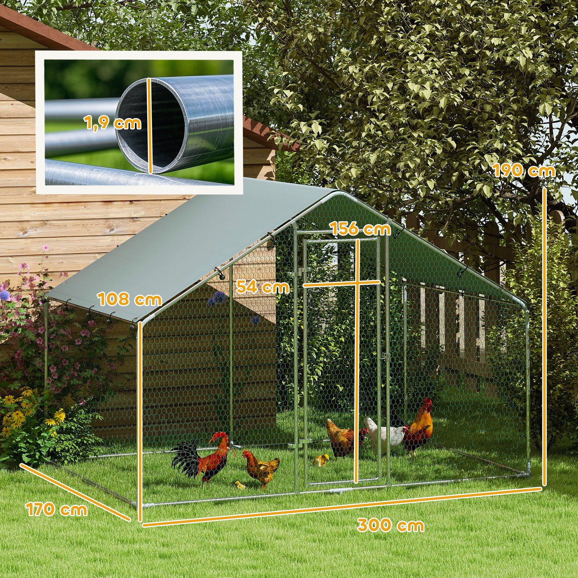Pawhut Gallinero Para Exterior 3x1,7x1,9 M Con Cubierta Anti-uv E Impermeable_2