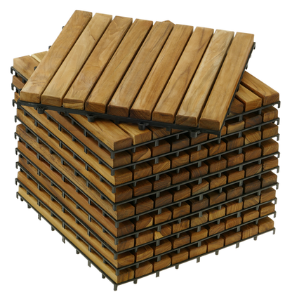 Baldosas 30 X 30 Cm 9 Listones En Madera De Teca Certificada 10 Unidades_0