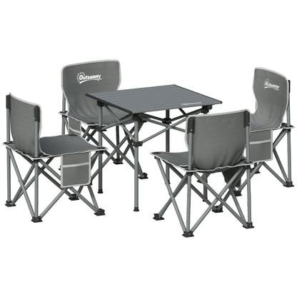 Outsunny Conjunto De Mesa Y Sillas De Camping Plegables Con Bolsillos Laterales_0