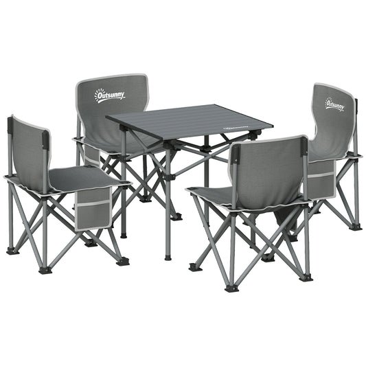 Outsunny Conjunto De Mesa Y Sillas De Camping Plegables Con Bolsillos Laterales_0