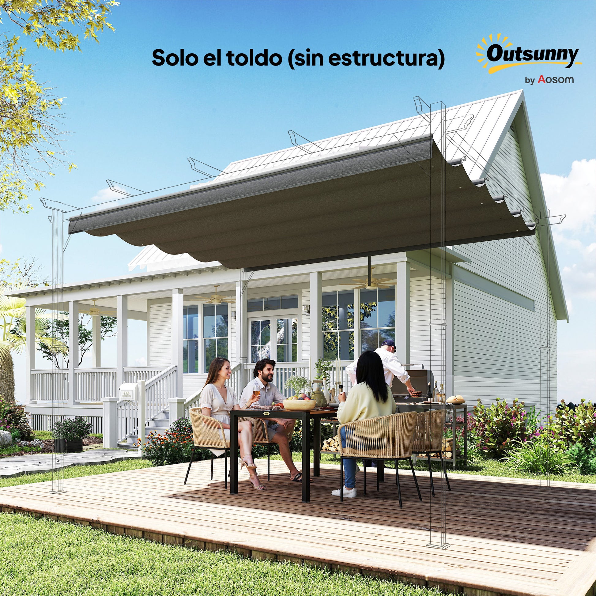Outsunny Cubierta Para Pérgola Retráctil 3,5x2,6 M Para Marco De 4x3 M Gris_3