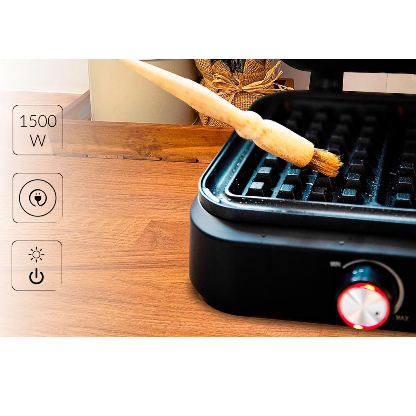 Gofrera Eléctrica Profesional, 2 Gofres Belgas Gruesos, Antiadherente, Regulador Temperatura, Acero Inox. Mpm Mpm-mgo-40 Negro