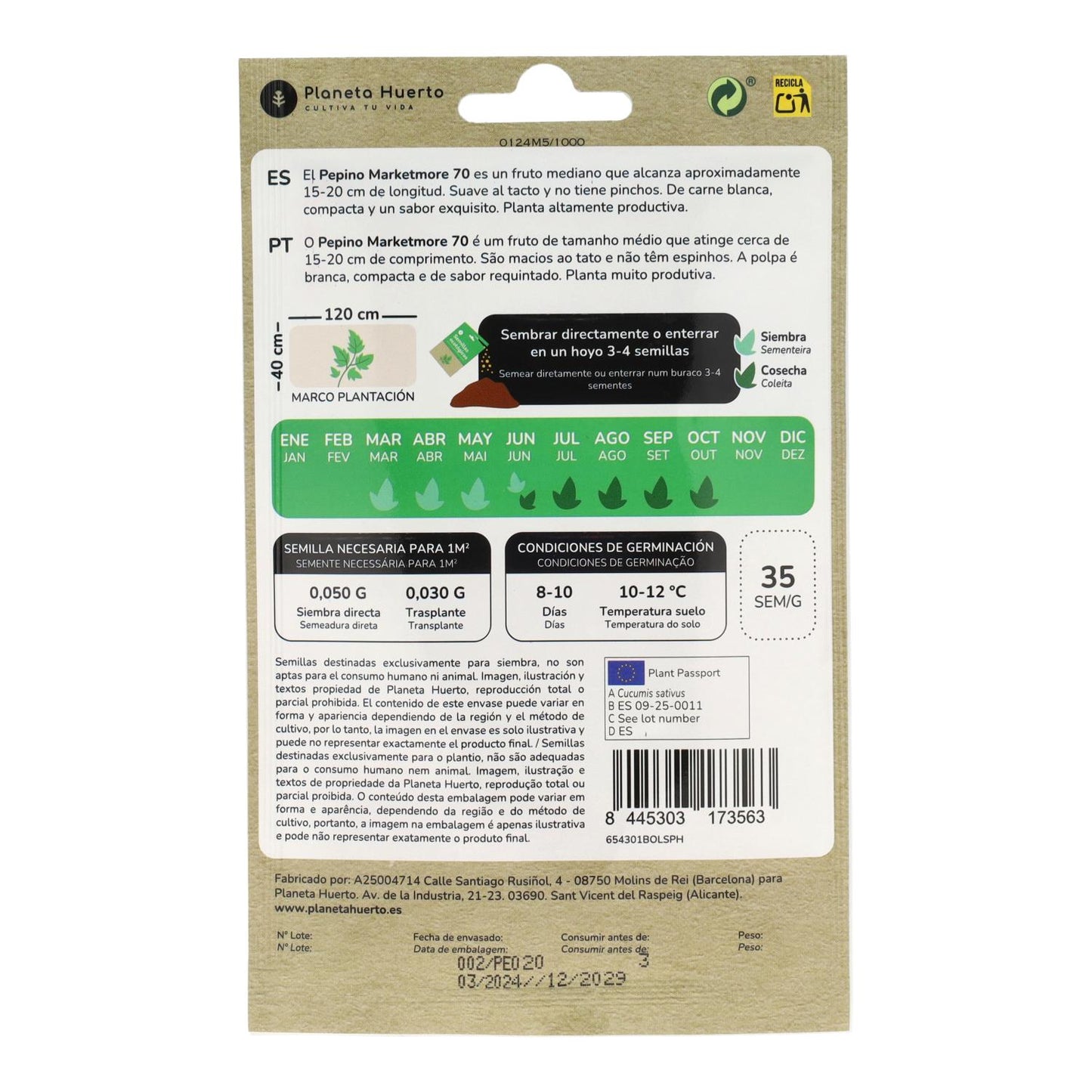 Semillas de Pepino marketmore ecológicas Planeta Huerto