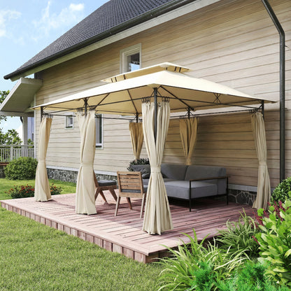 Outsunny Cenador De Jardín 4x3 M Con Doble Techo Paredes Laterales Beige_3