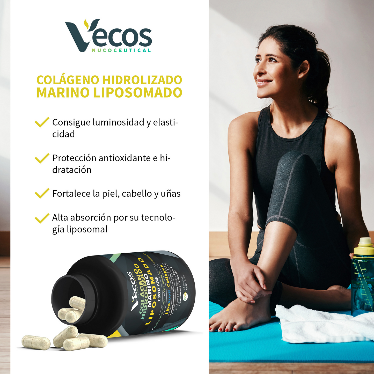 Colágeno Marino Liposomado VECOS (200 cápsulas) | Piel y articulaciones | Ácido hialurónico y Vitamina C | Liposovit®_3