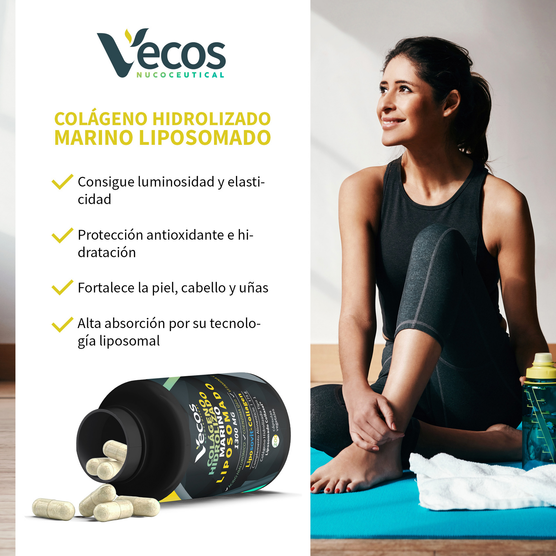 Colágeno Marino Liposomado VECOS (200 cápsulas) | Piel y articulaciones | Ácido hialurónico y Vitamina C | Liposovit®_3