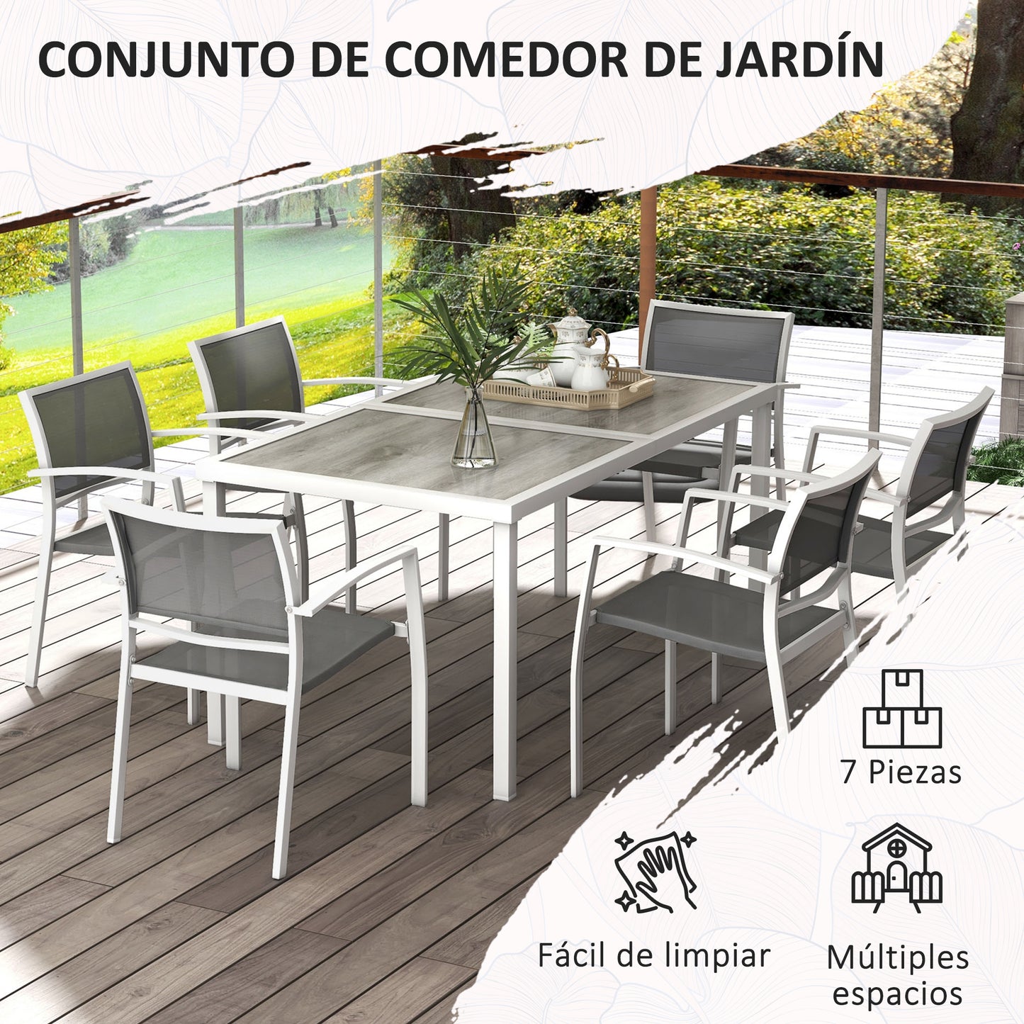 Outsunny Conjunto De Comedor De Exterior Con 1 Mesa Y 6 Sillas Apilables Gris_5