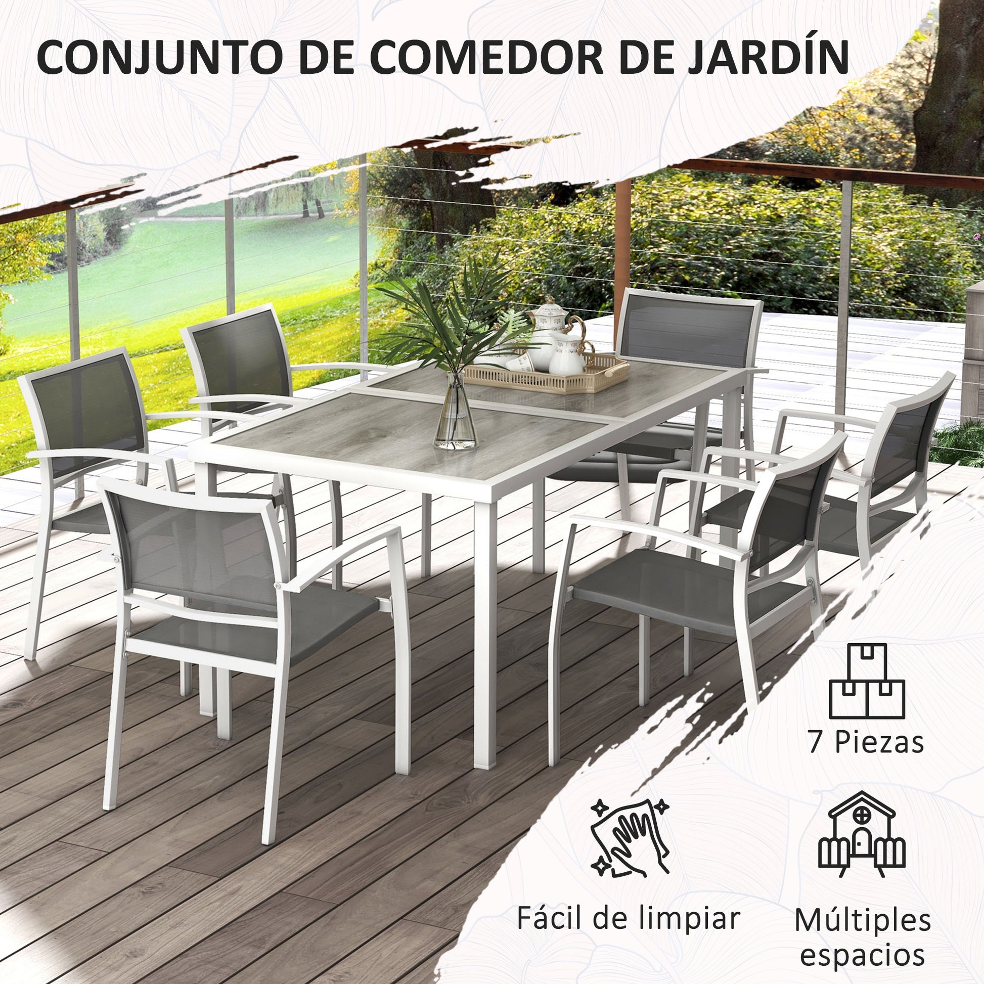 Outsunny Conjunto De Comedor De Exterior Con 1 Mesa Y 6 Sillas Apilables Gris_5