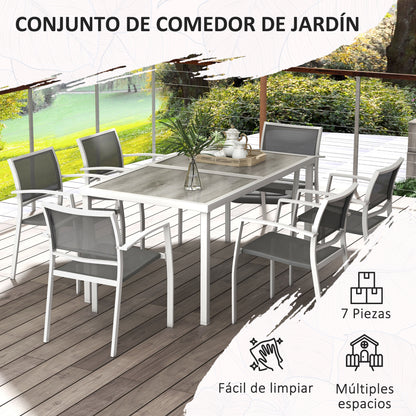 Outsunny Conjunto De Comedor De Exterior Con 1 Mesa Y 6 Sillas Apilables Gris_5