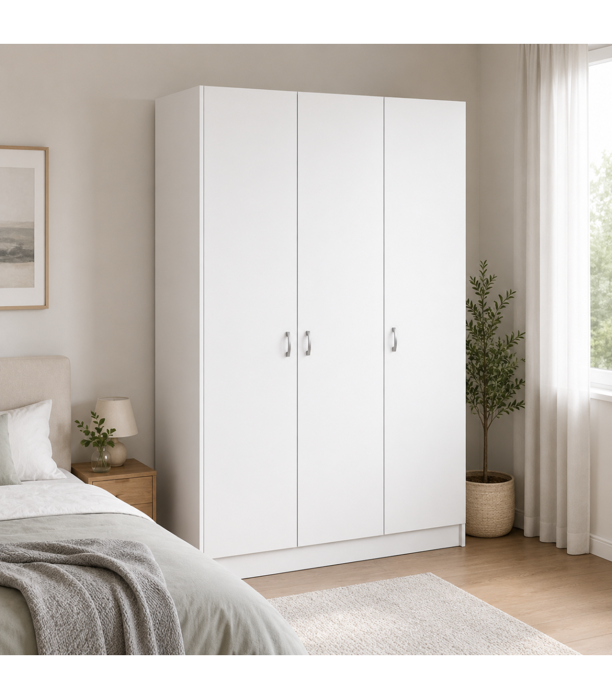 Armario 3 Puertas Abatibles Acabado Blanco Soft, 200 Cm(alto)128,2 Cm(ancho)52 Cm(fondo)_1