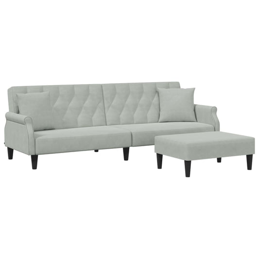 Sofá Cama 2 Plazas Con Almohadas Taburete Terciopelo Gris Claro / Vetonek_0