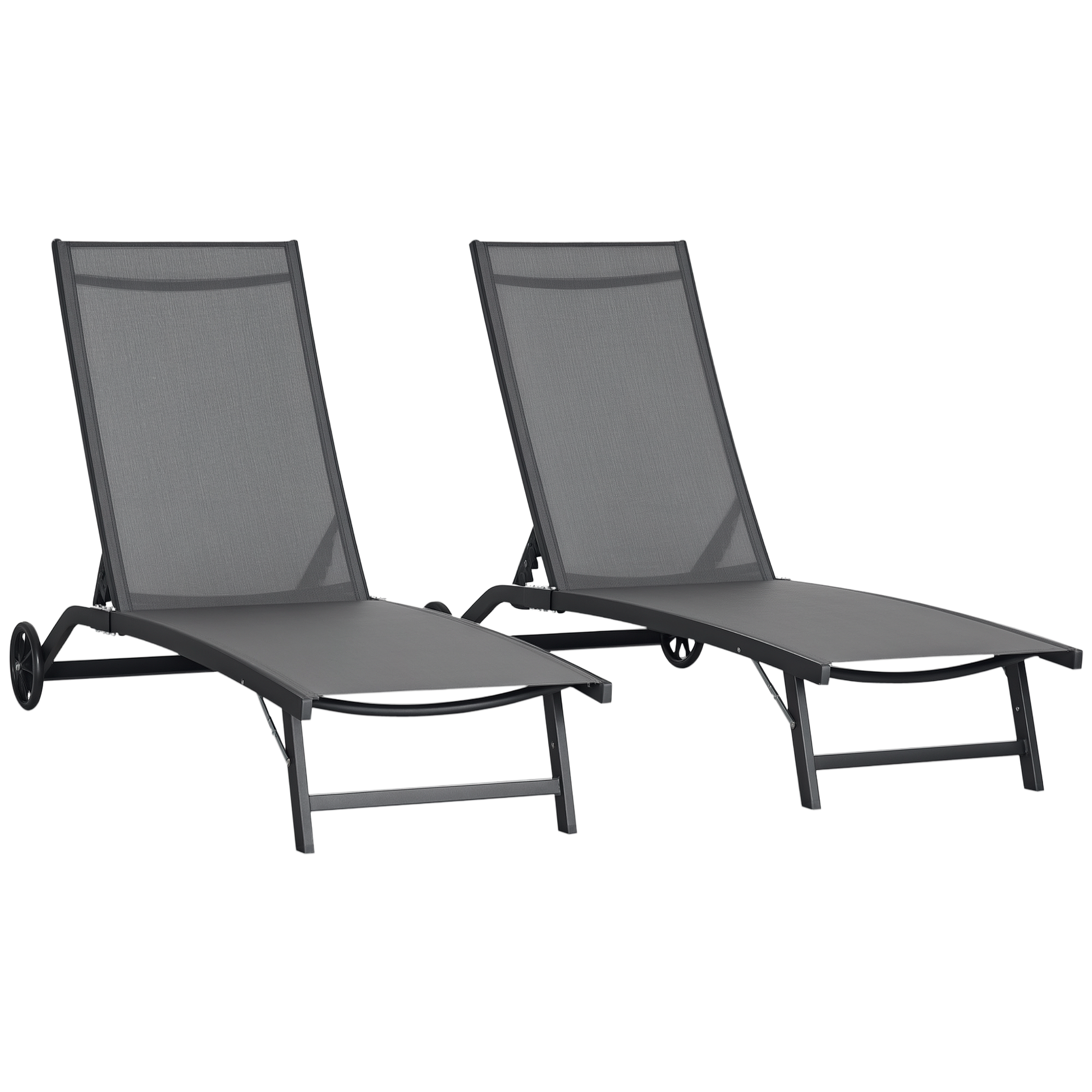 Outsunny Juego De 2 Tumbonas Reclinables De Jardín 165x66x102 Cm Gris Oscuro_0