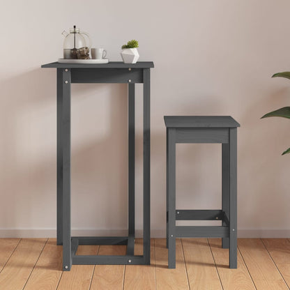 Mesa Alta De Bar De Madera Maciza De Pino Gris 60x60x110 Cm_2