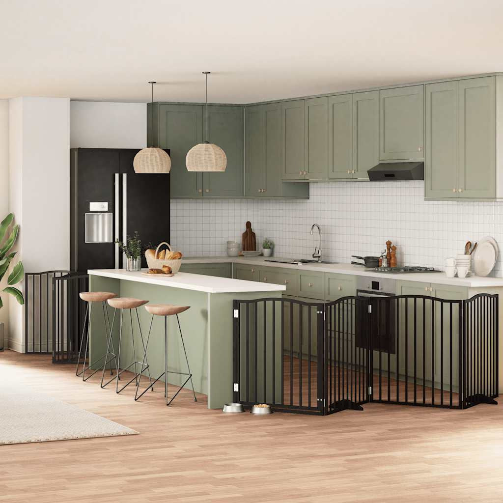 Vidaxl Puerta De Perros Plegable 10 Paneles Madera Álamo Negra 800 Cm_1