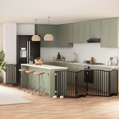 Vidaxl Puerta De Perros Plegable 10 Paneles Madera Álamo Negra 800 Cm_1