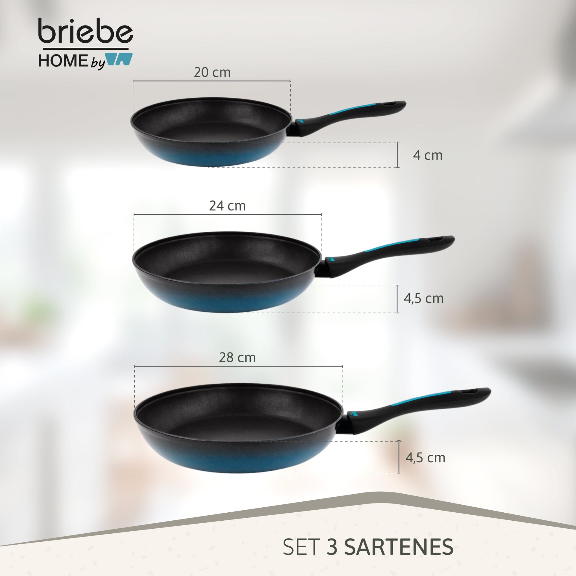 Briebe Set 3 Sartenes Inducción Acero Forjado 20-24-28cmantiadherente Sin Pfoa, Fabricada En España, Mare, Azul_5