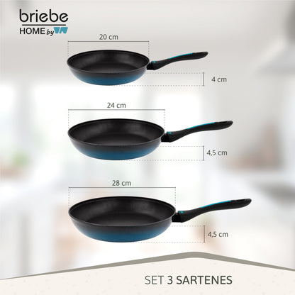 Briebe Set 3 Sartenes Inducción Acero Forjado 20-24-28cmantiadherente Sin Pfoa, Fabricada En España, Mare, Azul_5