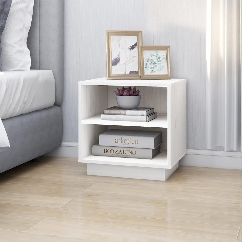 Mesita De Noche De Madera Maciza De Pino Blanco 40x34x40 Cm_1