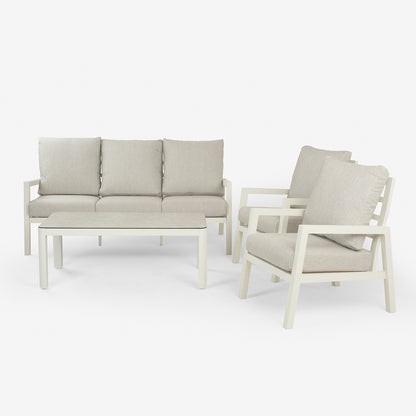 Conjunto De Sofás Para Jardín, Sofá 3 Plazas, Aluminio, Color Blanco Envejecido, Mesa:120x60x45cm Sillón:83x65,5x89 Cm Sofá:180x83x89 Cm Alto_3