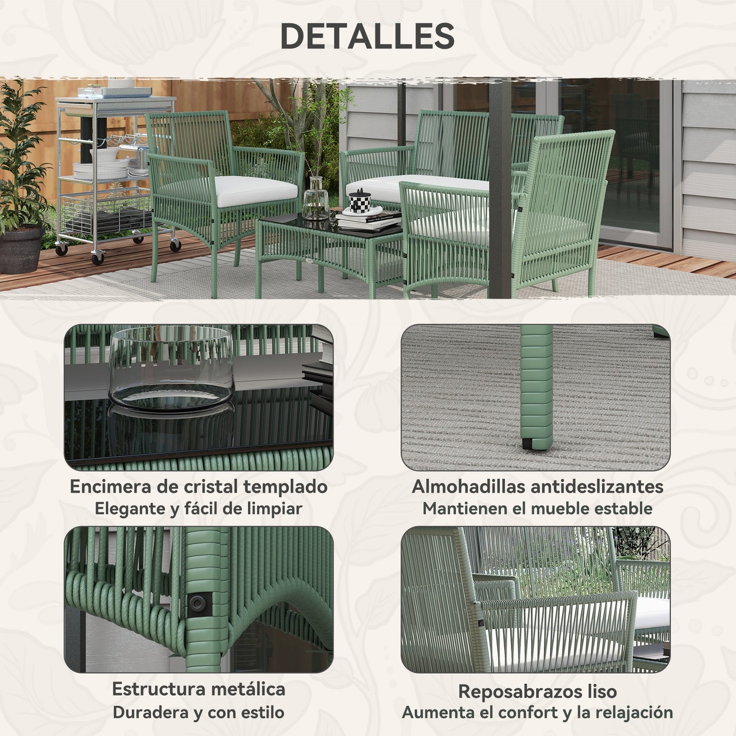 Outsunny Conjunto De Jardín Exterior De Ratán Sintético De 4 Piezas Verde Oscuro_5