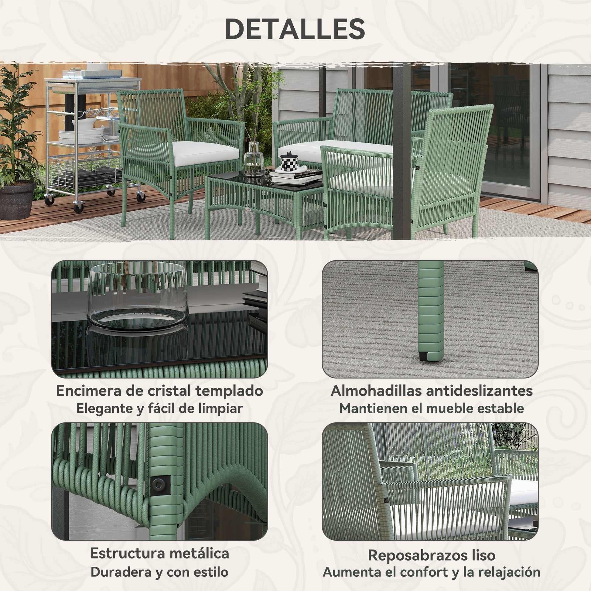 Outsunny Conjunto De Jardín Exterior De Ratán Sintético De 4 Piezas Verde Oscuro_5