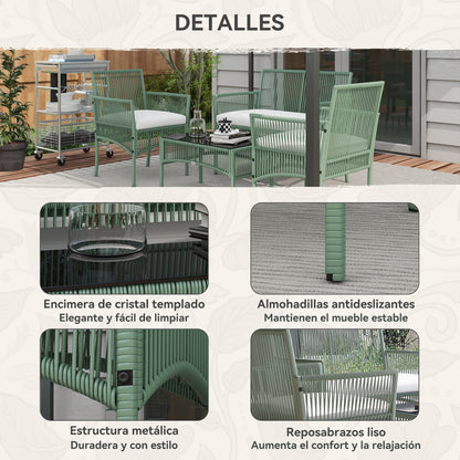 Outsunny Conjunto De Jardín Exterior De Ratán Sintético De 4 Piezas Verde Oscuro_5