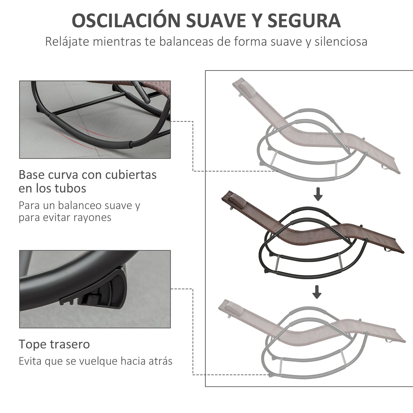Outsunny Tumbona Mecedora De Exterior Con Reposabrazos Y Reposacabezas Marrón_3