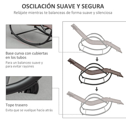 Outsunny Tumbona Mecedora De Exterior Con Reposabrazos Y Reposacabezas Marrón_3