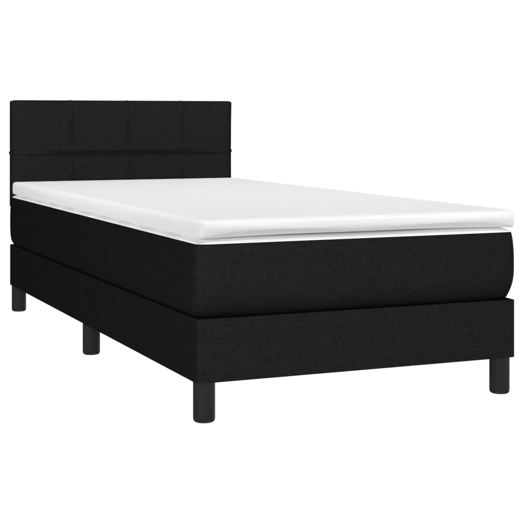 Cama Box Spring Colchón Y Luces Led Tela Negro 90x190 Cm / Vetonek_1