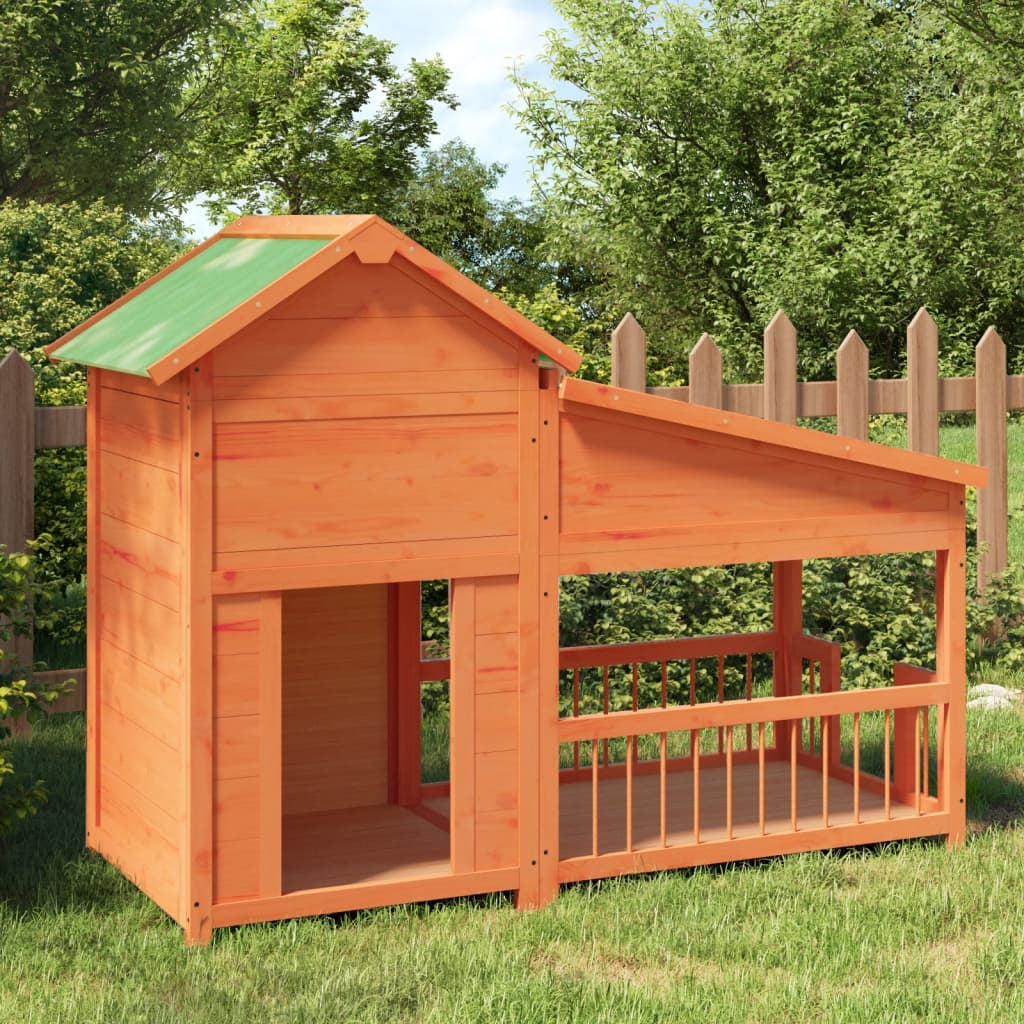 Vidaxl Caseta Para Perros Madera Maciza De Pino Marrón 143x60,5x109 Cm_1