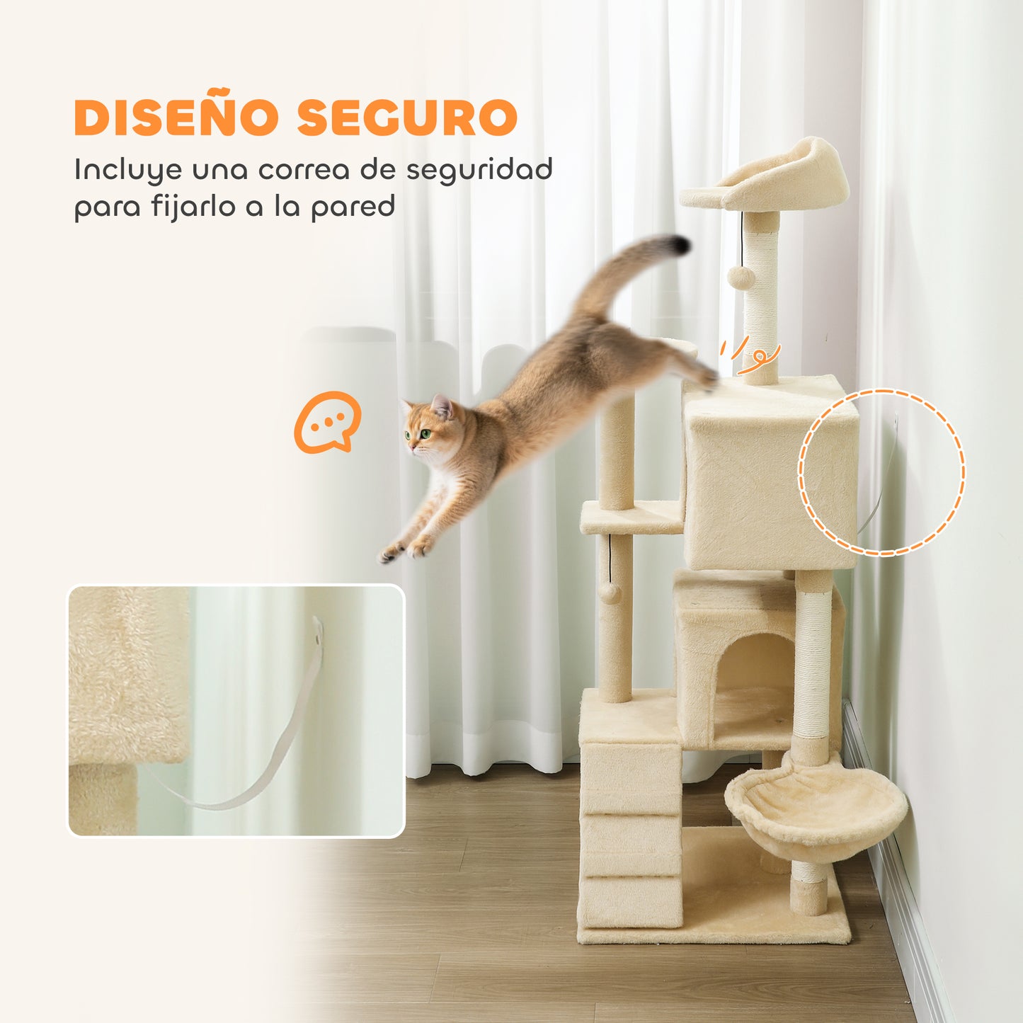 Pawhut Árbol Rascador Para Gatos 140 Cm Con Múltiples Plataformas Beige_5
