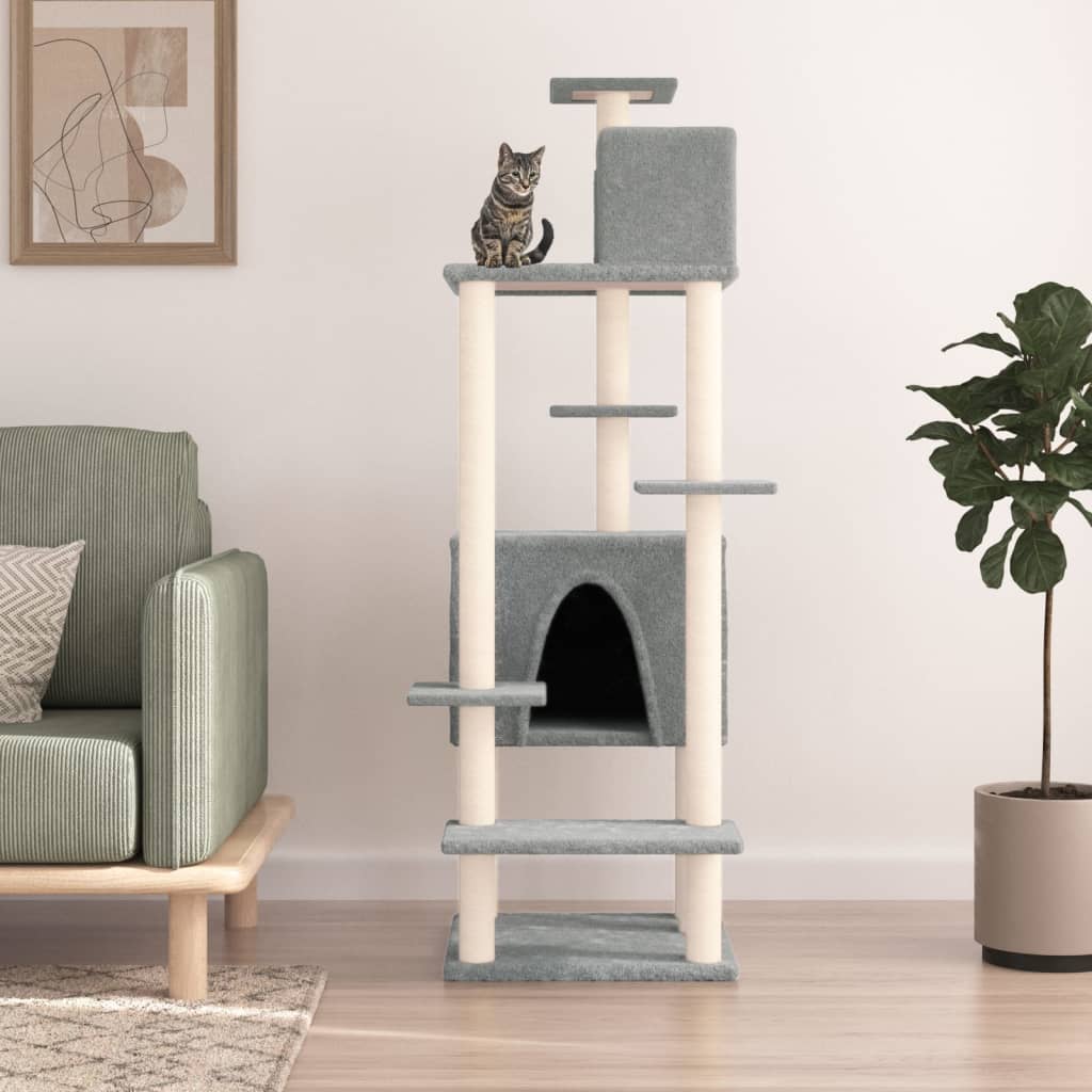 Rascador Para Gatos Con Postes De Sisal Gris Claro 154 Cm_1