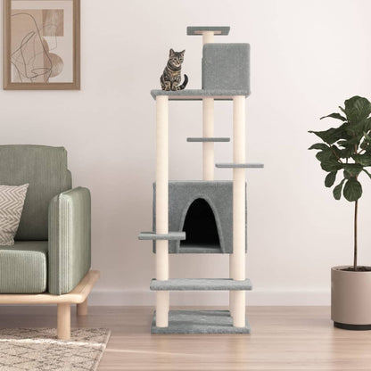 Rascador Para Gatos Con Postes De Sisal Gris Claro 154 Cm_1