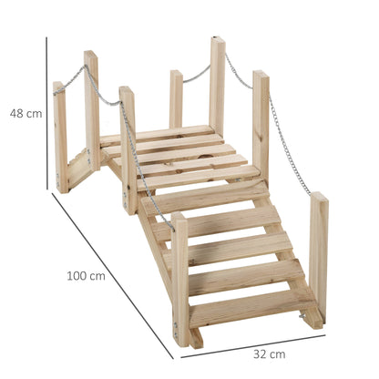 Outsunny Puente De Jardín De Madera Con Pasamanos 100x32x48 Cm Madera Natural_2