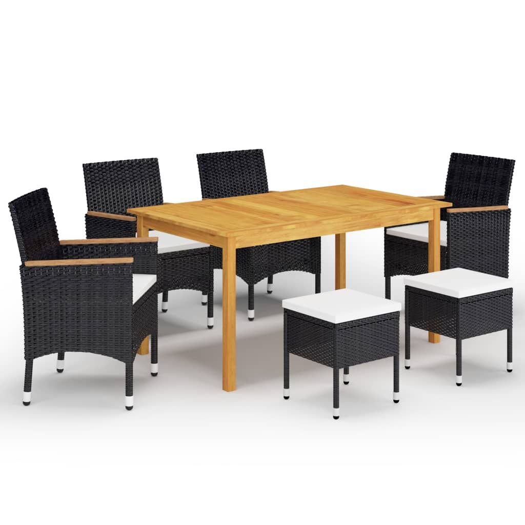 Vidaxl Juego De Comedor De Jardín De 7 Piezas Negro_0