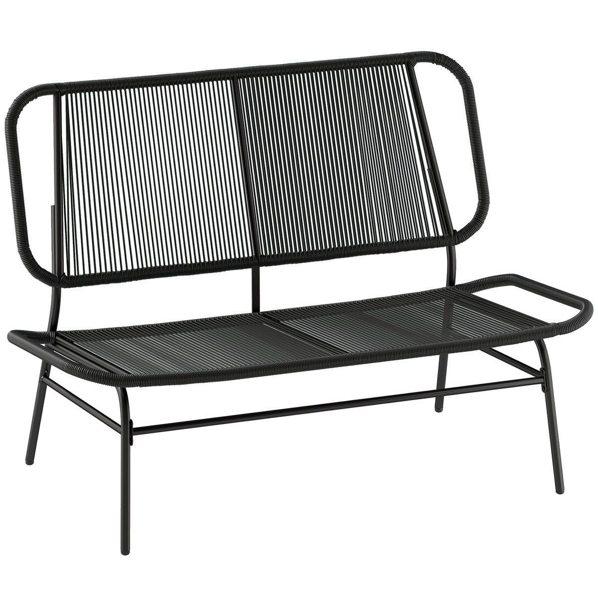 Banco De Ratán Outsunny Ratán Pe, Acero Negro 117x67x80 Cm_0