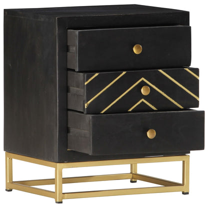 Mesita De Noche Madera Maciza Mango Negro Y Dorado 40x30x50cm_1