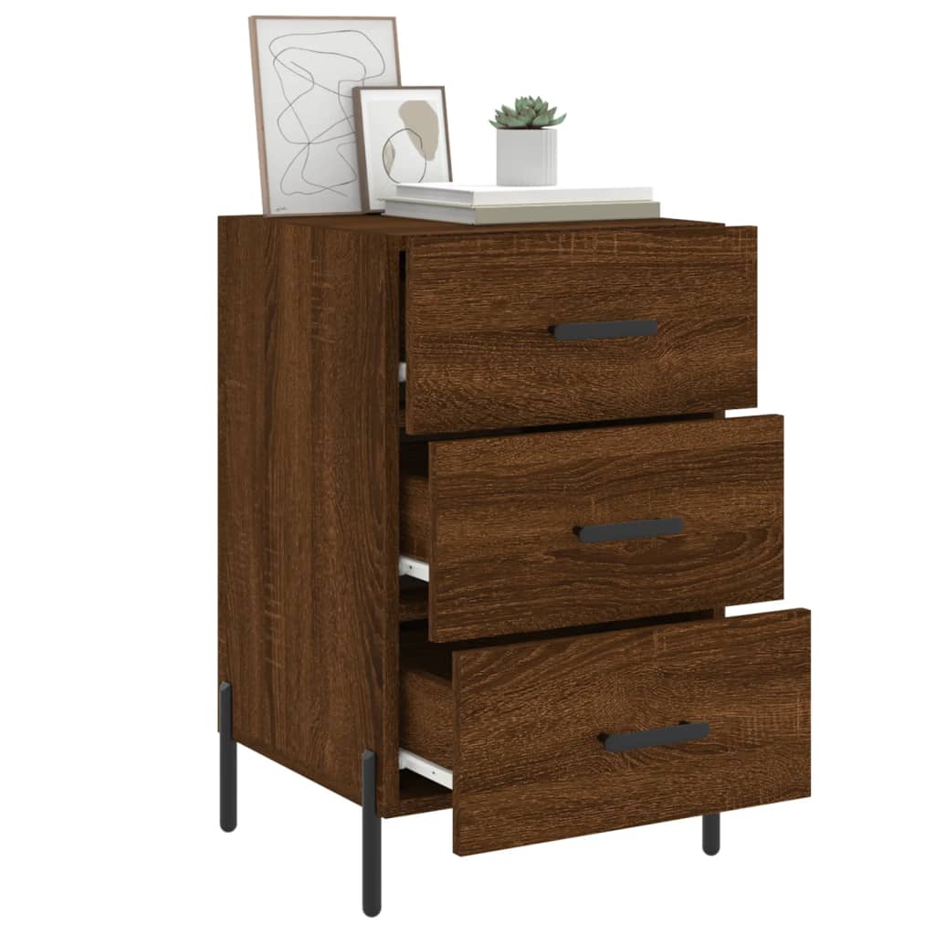 Mesita De Noche Madera De Ingeniería Marrón Roble 40x40x66 Cm_2