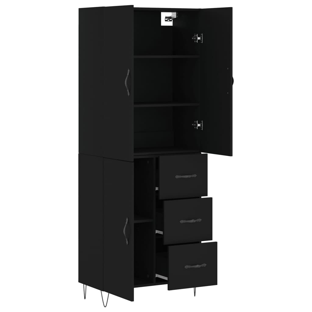 Aparador Alto Madera Contrachapada Negro 69,5x34x180 Cm_3